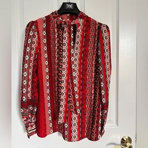 LOFT Blouse Top Size L Red Black Pattern Like New